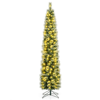 210 cm Pre-lit Pencil Christmas Tree with 120/150 Warm White LED Lights and 8 Modes