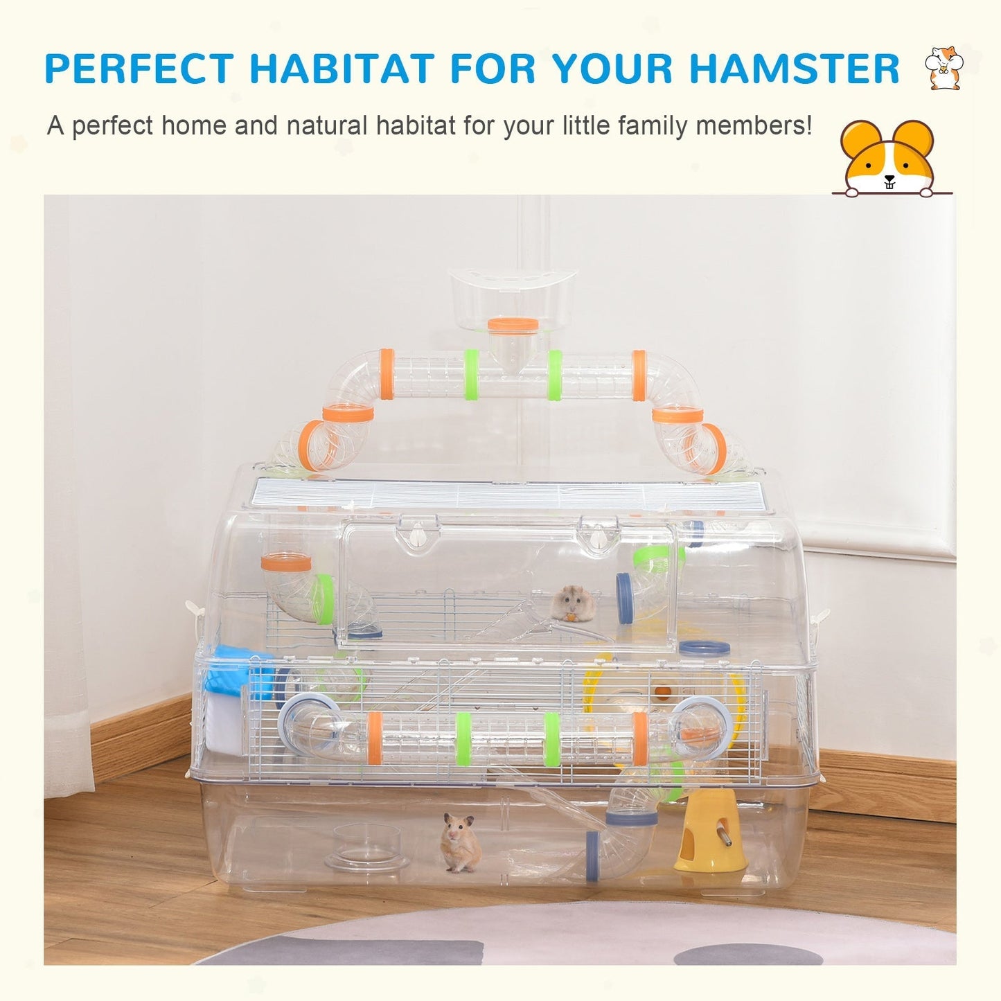 PawHut Transparent Hamster Cage with Accessories Gerbil Haven Multilevel Rodent House