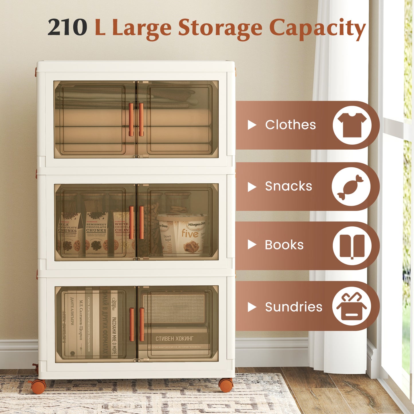3-Pack Stackable Plastic 210L Collapsible Storage Bins with Lids-White