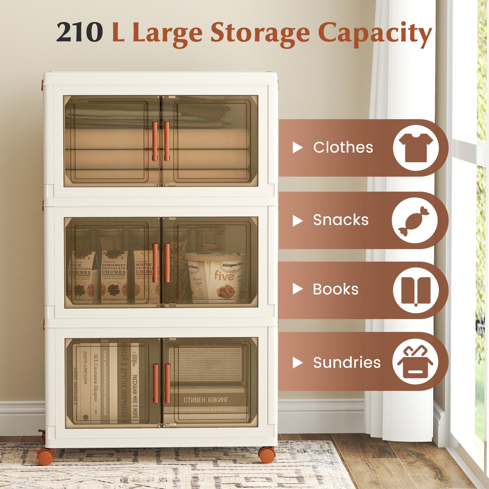 3-Pack Stackable Plastic 210L Collapsible Storage Bins with Lids-White