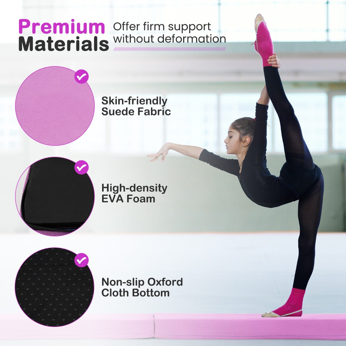 210 CM Folding Balance Beam with Removable Suede Cover and Non-slip Bottom for Kids-Purple