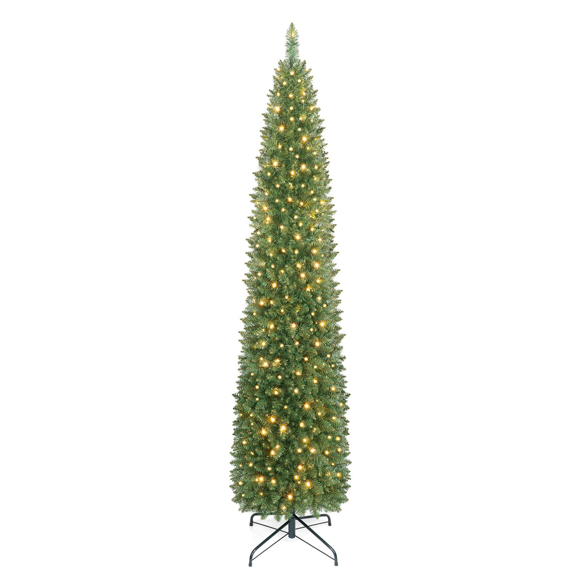 211cm Artificial Slim Xmas Tree with Full Branch Tips and Warm White LED Lights for Party