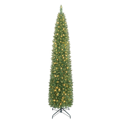 211cm Artificial Slim Xmas Tree with Full Branch Tips and Warm White LED Lights for Party