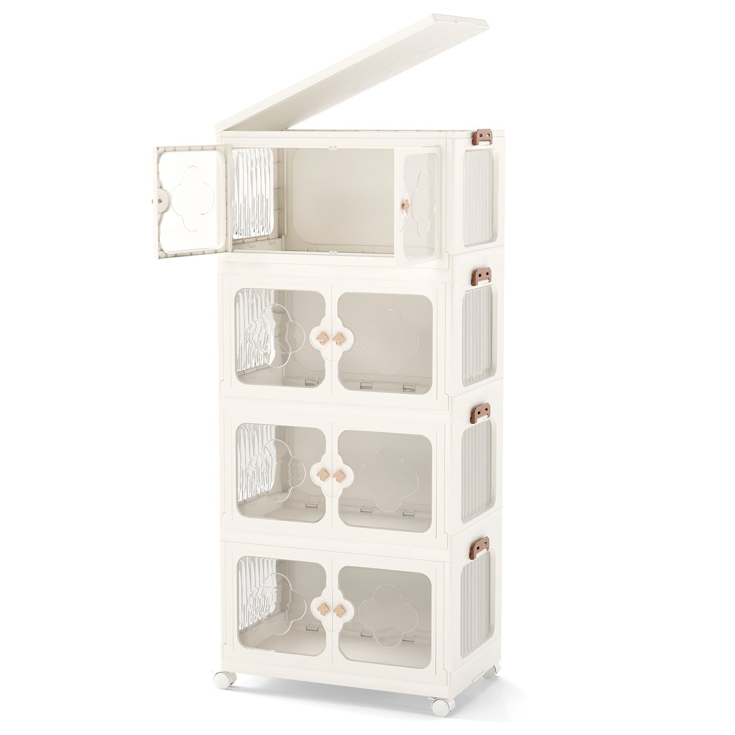 Stackable Storage Containers with Wheels and Lit-White-4-Tier