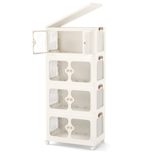 Stackable Storage Containers with Wheels and Lit-White-4-Tier