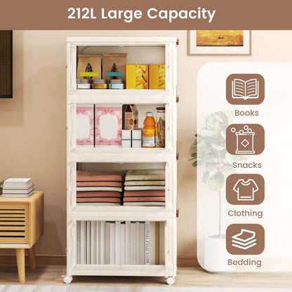 Stackable Storage Containers with Wheels and Lit-White-4-Tier
