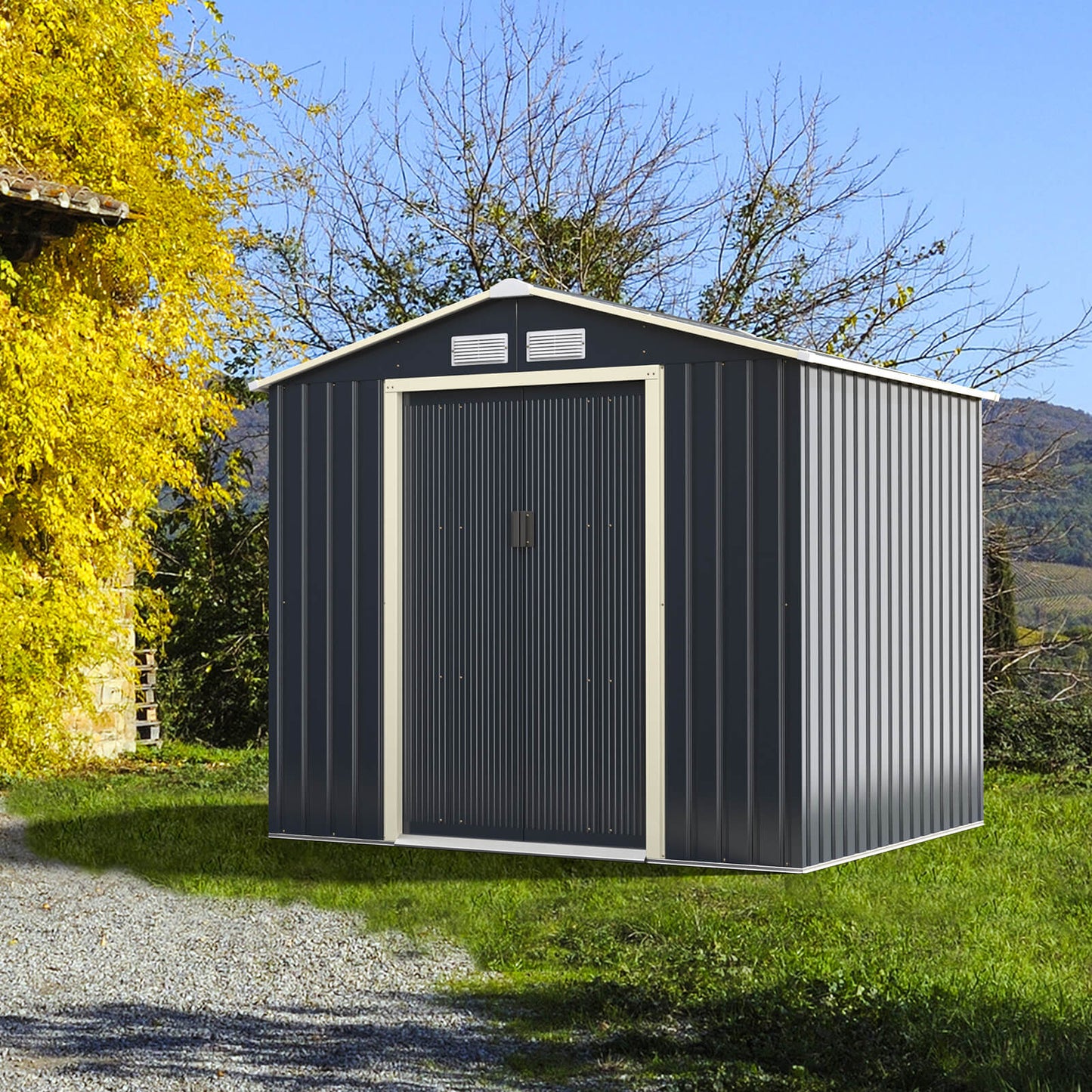 213cm x 191cm Outdoor Storage Shed Large Storage House with Sliding Door
