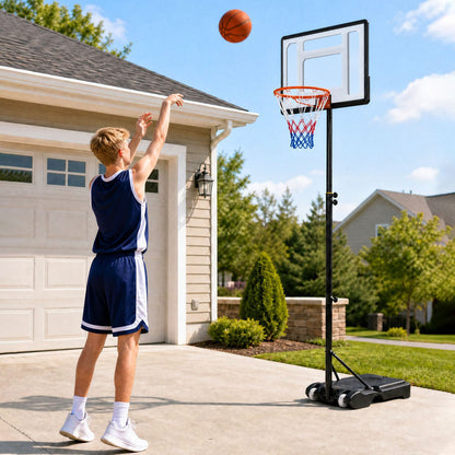 215-260 cm Rim Height Adjustable Basketball Hoop Outdoor with Clear PET Backboard and Wheels for Teens Youth