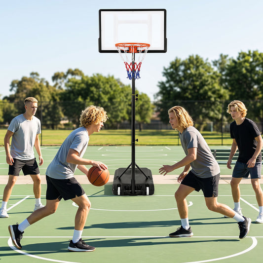 215-260 cm Rim Height Adjustable Basketball Hoop Outdoor with Clear PET Backboard and Wheels for Teens Youth