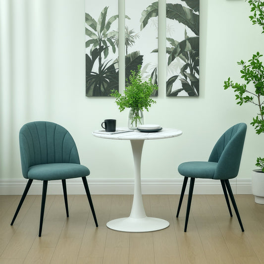 HOMCOM Dining Chairs Set of 2, Modern Upholstered Kitchen Chairs with Metal Legs, Shell Backrest and Padded Seat for Dining Room, Bedroom, Living Room, Vanity, Green