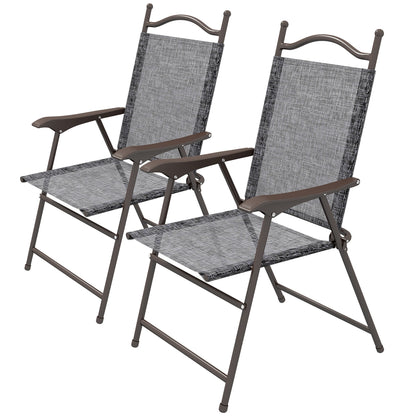 Outsunny 2 Pieces Folding Patio Camping Chairs Set, Sports Chairs for Adults with Armrest, Mesh Fabric Seat for Lawn