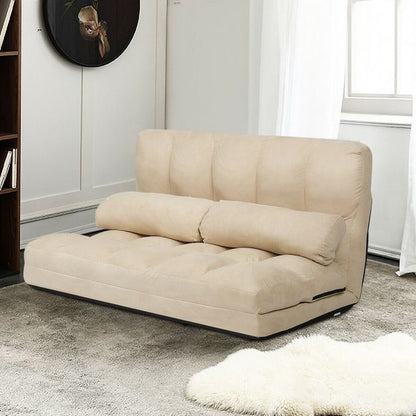 2 in 1 Folding Floor Lazy Sofa Bed with 6 Adjustable Seat Positions and 2 Pillows-Beige
