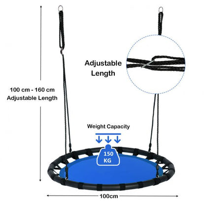 Saucer Round Tree Swing with Adjustable Heights for Kids &amp; Adults-Blue