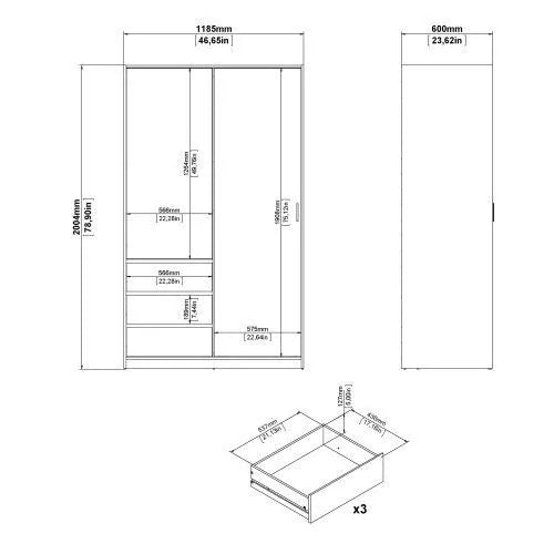 Classic Design Sliding Door Wardrobe with 3 Drawers - Jackson Hickory Oak