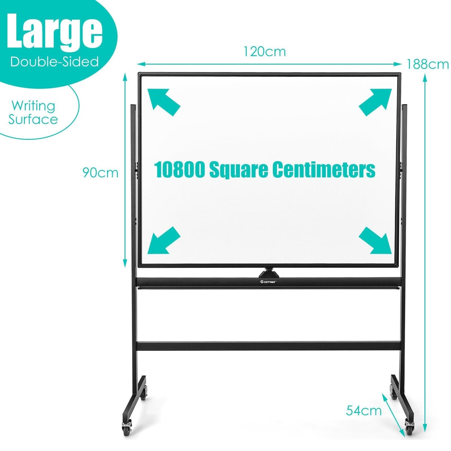 Mobile Magnetic Double-Sized Whiteboard with 4 Lockable Wheels