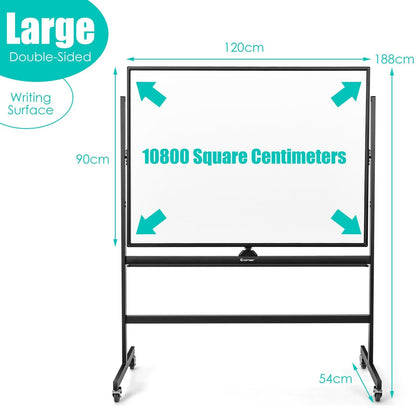 Mobile Magnetic Double-Sized Whiteboard with 4 Lockable Wheels