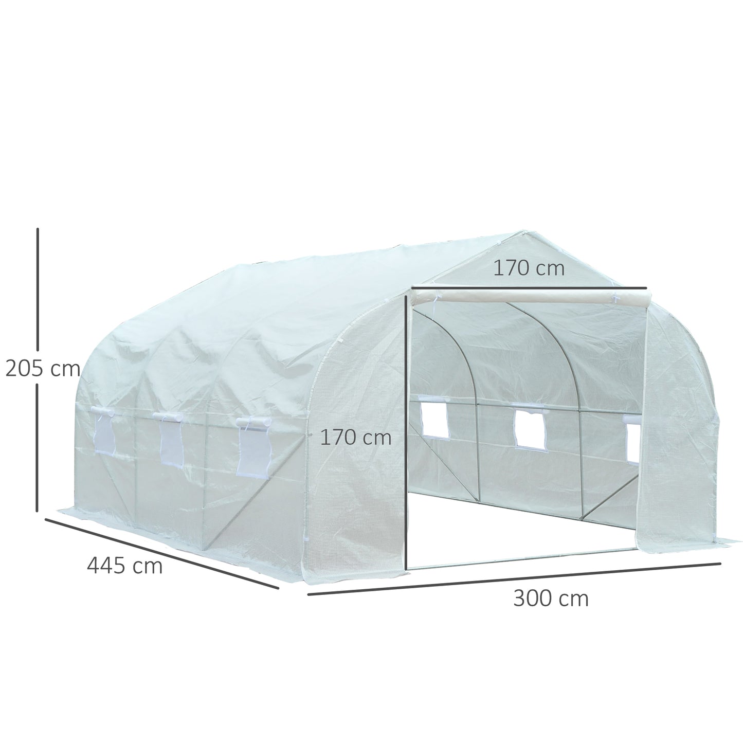 Outsunny Walk-In Polytunnel Greenhouse Warm House Garden Tunnel Shelter Plant Shed with Door and Windows, ocynkowana rama stalowa, 4,5 x 3 x 2 m, biały