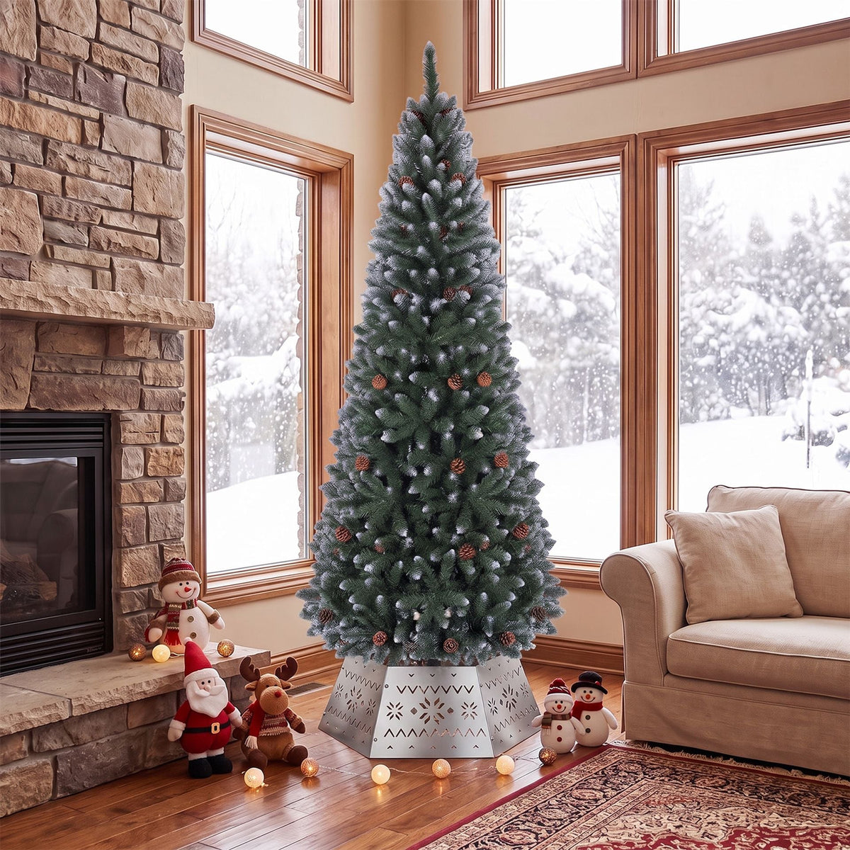220 cm Christmas Tree and 71 cm Metal Tree Collar Set