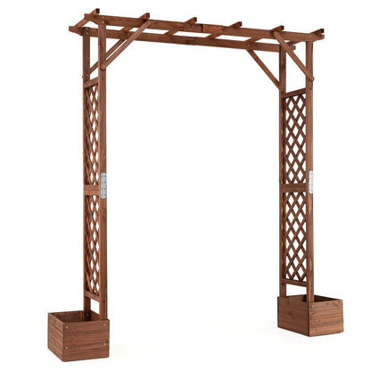 220cm Tall Wooden Garden Arbor with Planter Boxes and Hanging Roof-Orange