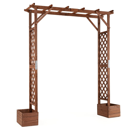 220cm Tall Wooden Garden Arbor with Planter Boxes and Hanging Roof-Orange