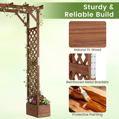 220cm Tall Wooden Garden Arbor with Planter Boxes and Hanging Roof-Orange