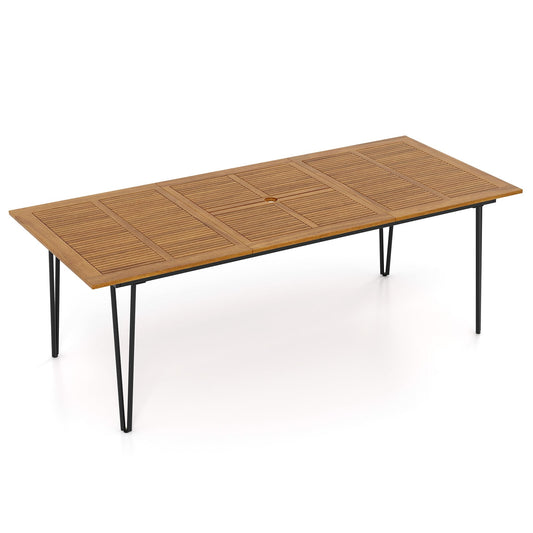 220 x 95cm Patio Dining Table Acacia Wood Tabletop with Umbrella Hole