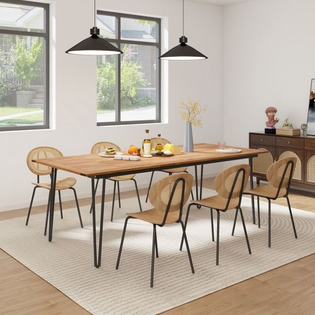 220 x 95cm Patio Dining Table Acacia Wood Tabletop with Umbrella Hole