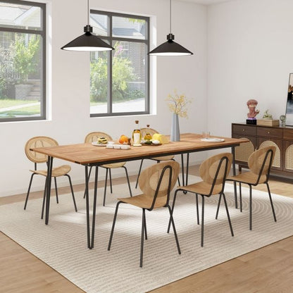 220 x 95cm Patio Dining Table Acacia Wood Tabletop with Umbrella Hole