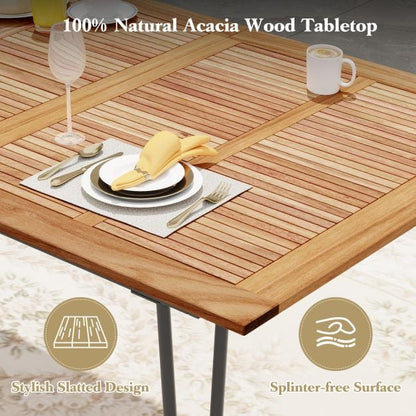 220 x 95cm Patio Dining Table Acacia Wood Tabletop with Umbrella Hole
