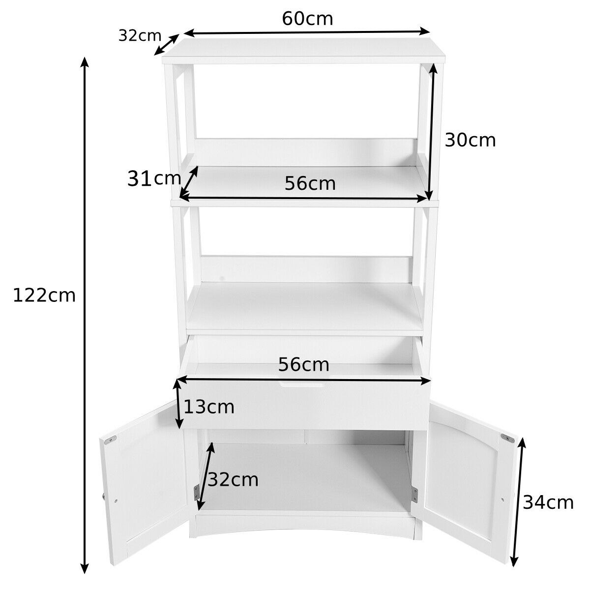 Freestanding Wooden Storage Cabinet with Open Shelves-White
