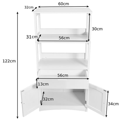 Freestanding Wooden Storage Cabinet with Open Shelves-White