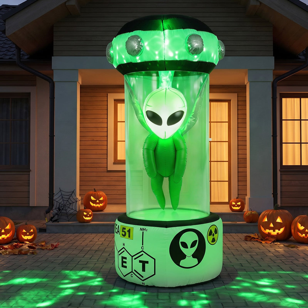 225 CM Halloween Blow Up Alien Outdoor Decorations with Rotating Flashing Green Lights