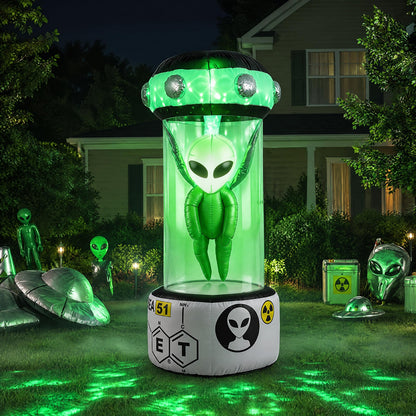 225 CM Halloween Blow Up Alien Outdoor Decorations with Rotating Flashing Green Lights