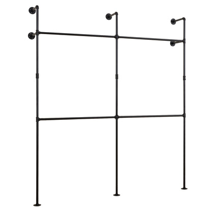 227CM Industrial Pipe Clothing Rack Wall Mounted Metal Garment Organizer-Black