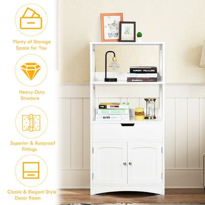 Freestanding Wooden Storage Cabinet with Open Shelves-White