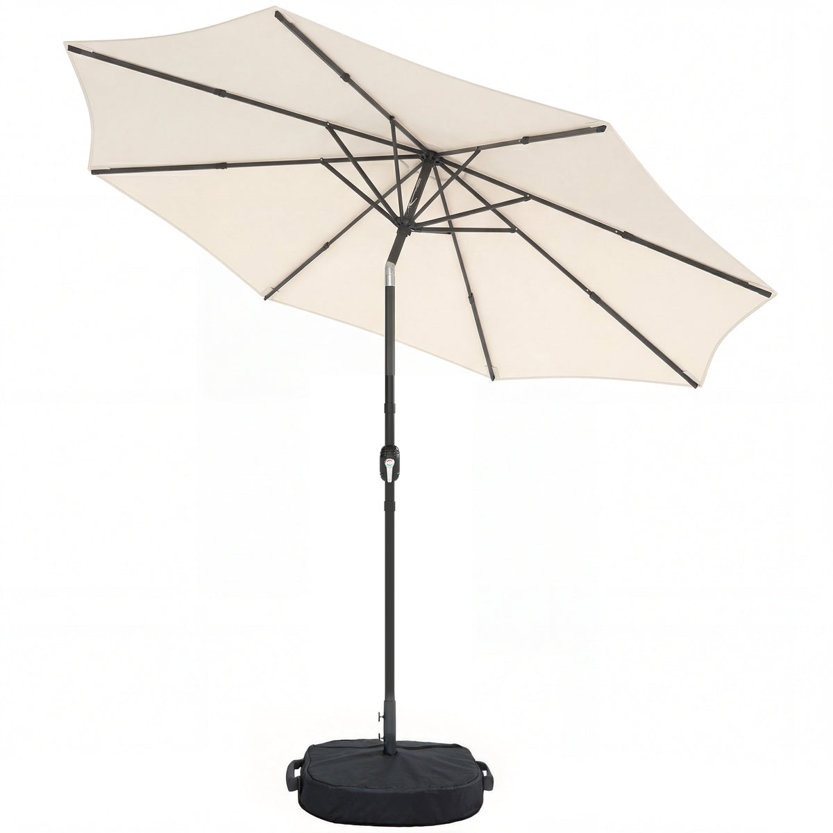 Outsunny 2.7 m Garden Parasol Umbrella with Cross Base and Sandbag, Retractable Ribs, Outdoor Table Market Umbrella, Cream White