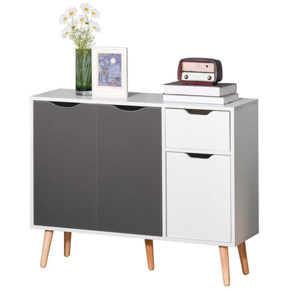 HOMCOM Sideboard Floor Standing Storage Cabinet with Drawer for Bedroom, Living Room, Home Office, Grey