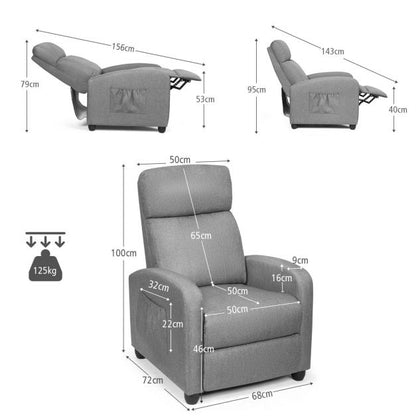 Modern Recliner Sofa Lounge / Adjustable Backrest Armchair-Grey