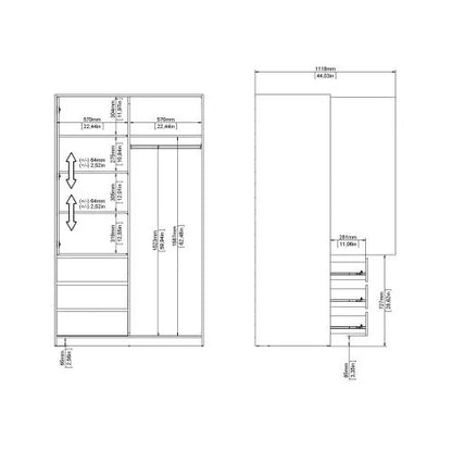 Classic Design Sliding Door Wardrobe with 3 Drawers - Jackson Hickory Oak