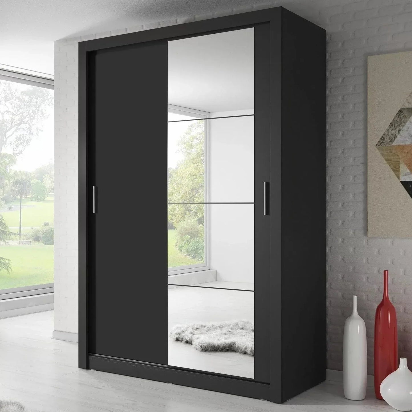 Zakhar 2 Door Sliding Wardrobe 150cm - Black, White, Grey or Oak