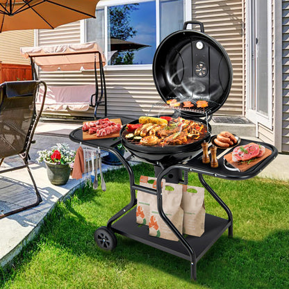 Outdoor Barbecue Charcoal Grill with High-capacity Ash Catcher-Black