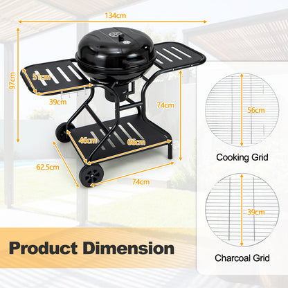Outdoor Barbecue Charcoal Grill with High-capacity Ash Catcher-Black