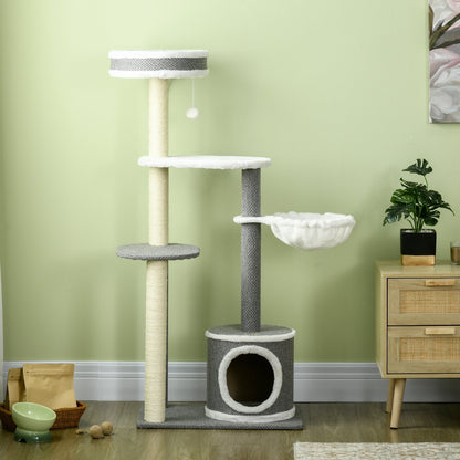 PawHut Cat Tree for Indoor Cats, Cat Tower with Scratching Posts, Multi-level Kitten Climbing Tower, 132cm