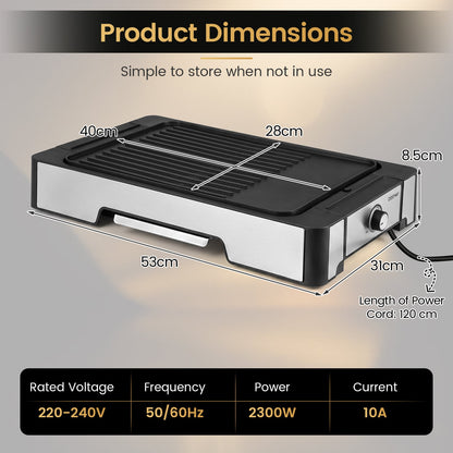 2300W Indoor Grill and Griddle with Nonstick Surface Removable Drip Tray for Family