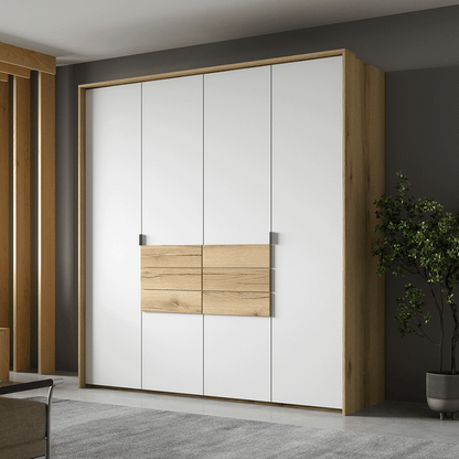 Grand Natural Oak / White Hinged Door Wardrobe 208cm –  TRENTON