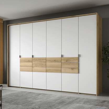 Grand Natural Oak / White Hinged Door Wardrobe 310cm –  TRENTON