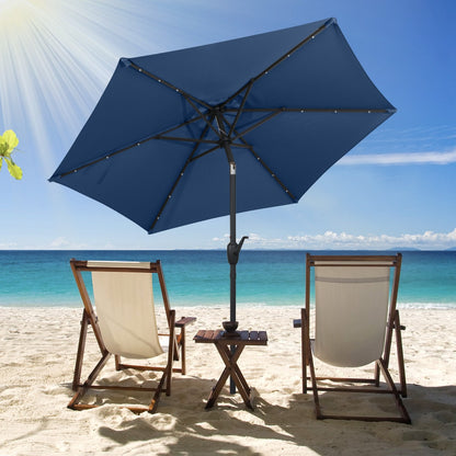230 cm Solar Powered Patio Umbrella with LED Lights Push Button Tilt and Crank Handle-Navy
