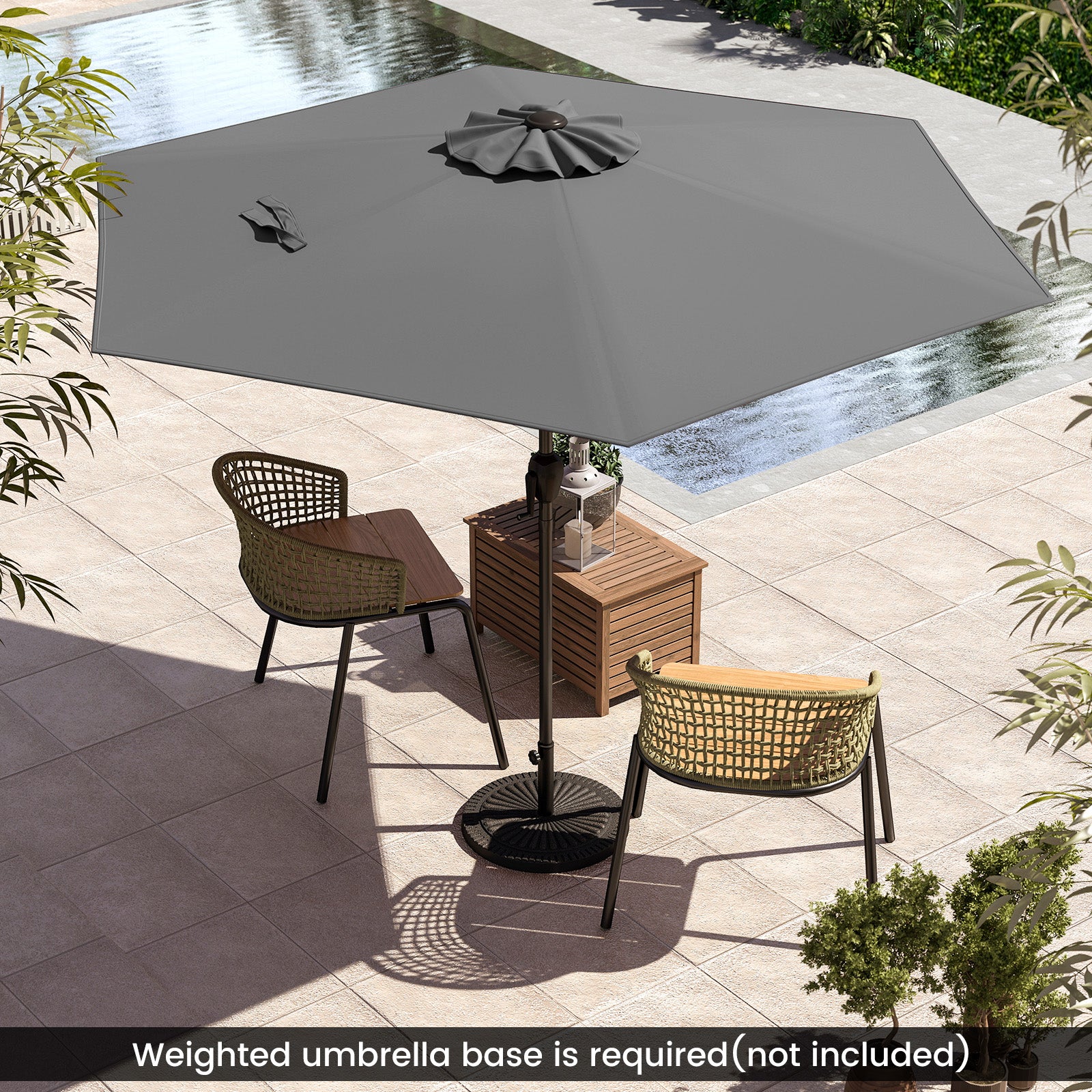 230CM Patio Umbrella with Push Button Tilt and Vented Canopy-Grey