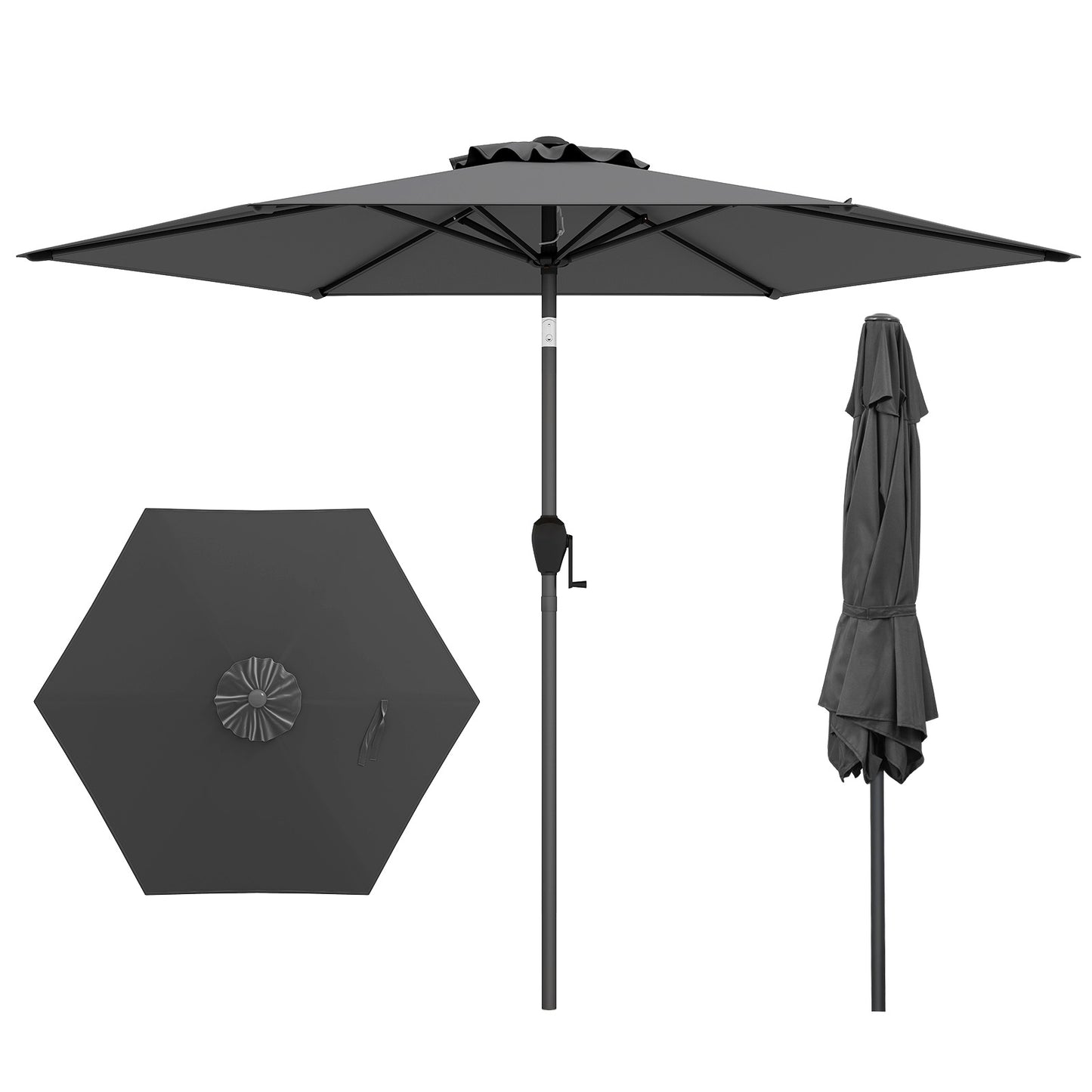 230CM Patio Umbrella with Push Button Tilt and Vented Canopy-Grey