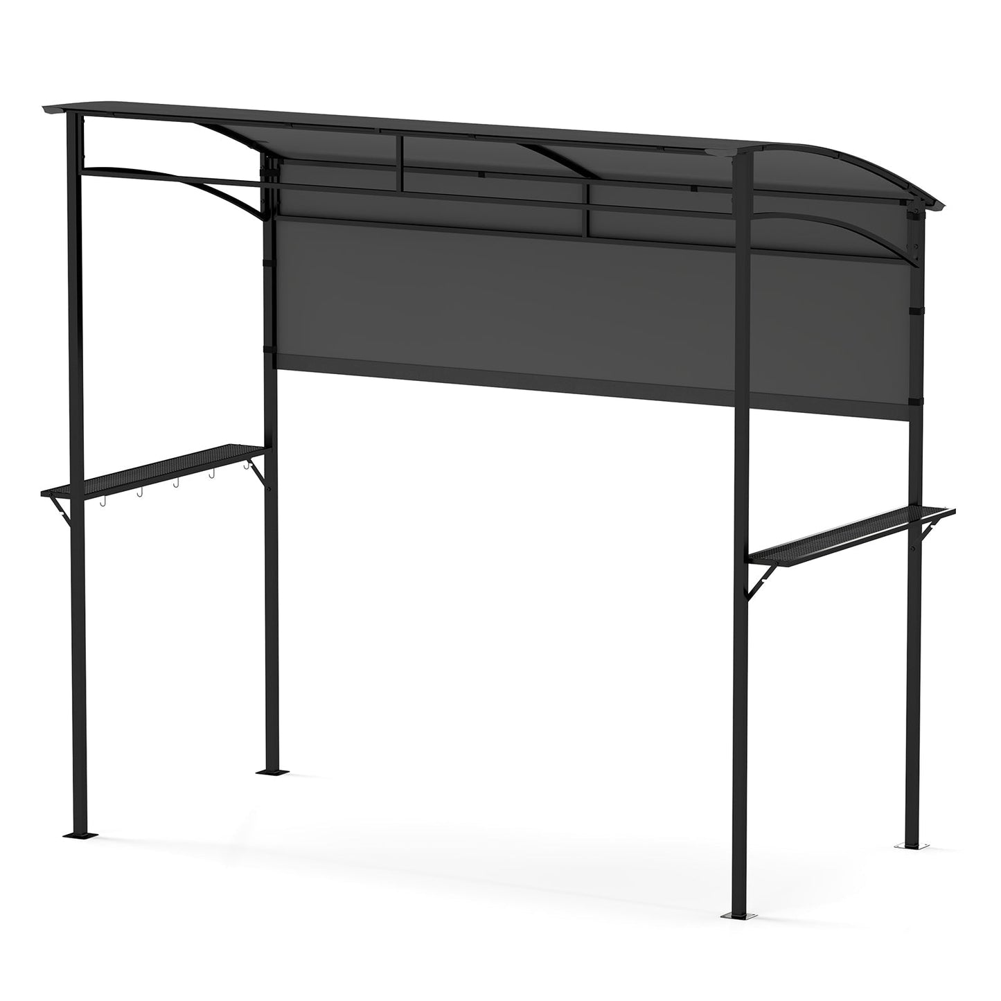 Outdoor Patio BBQ Canopy with Metal Shelves and Hooks-Grey